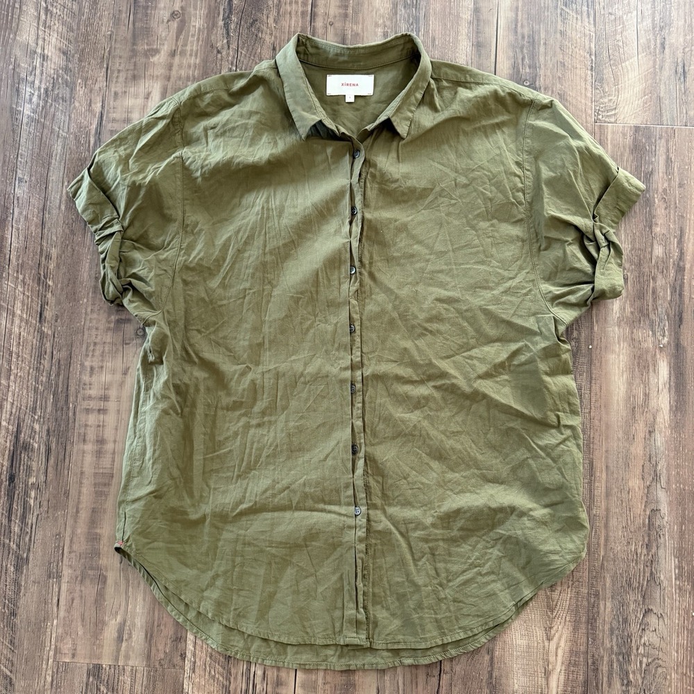 Xirena Channing Shirt S Green Rolled Cuffs Button Up Cotton Career Fall Staple